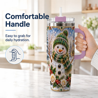 #pl[40oz|Pink] Green Snowman 40oz Tumbler, Winter Church Stainless Steel Travel Cup