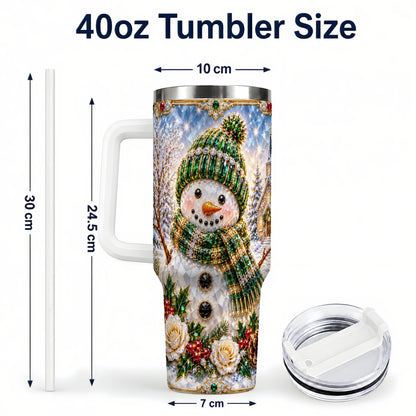 #pl[40oz|White] Green Snowman 40oz Tumbler, Winter Church Stainless Steel Travel Cup