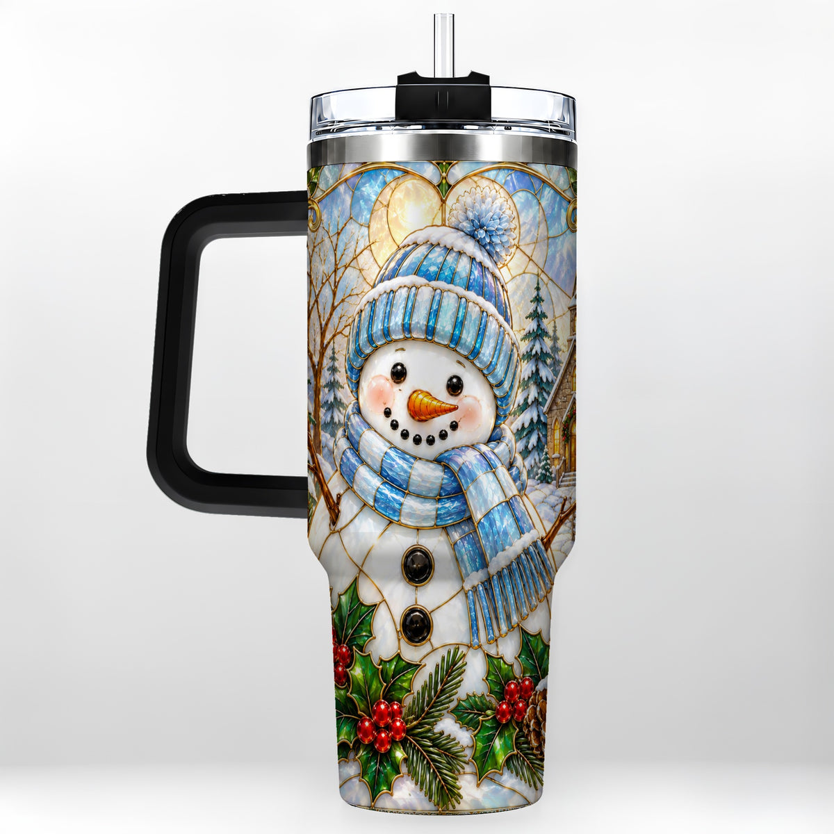 #pl[40oz|Black] Blue Snowman 40oz Tumbler, Winter Church Stainless Steel Travel Cup