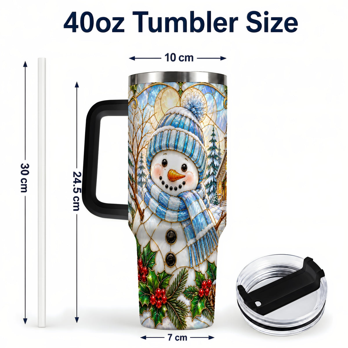 #pl[40oz|Black] Blue Snowman 40oz Tumbler, Winter Church Stainless Steel Travel Cup