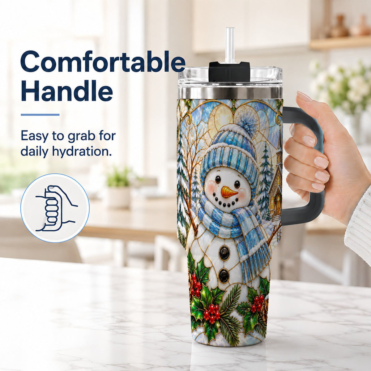 #pl[40oz|Black] Blue Snowman 40oz Tumbler, Winter Church Stainless Steel Travel Cup