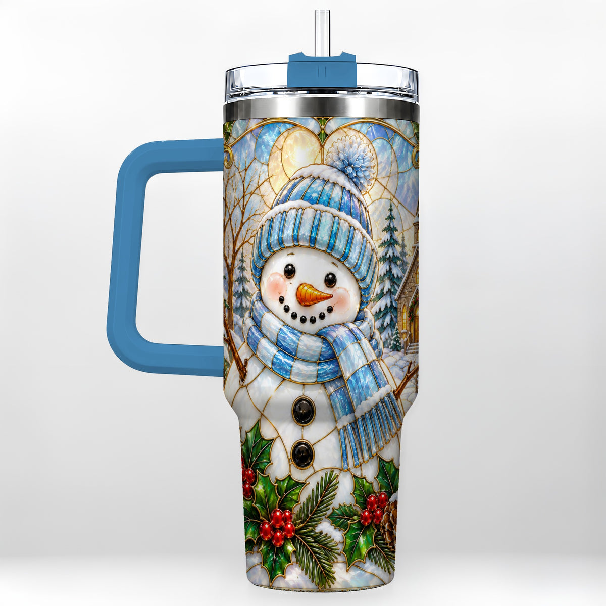 #pl[40oz|Blue] Blue Snowman 40oz Tumbler, Winter Church Stainless Steel Travel Cup