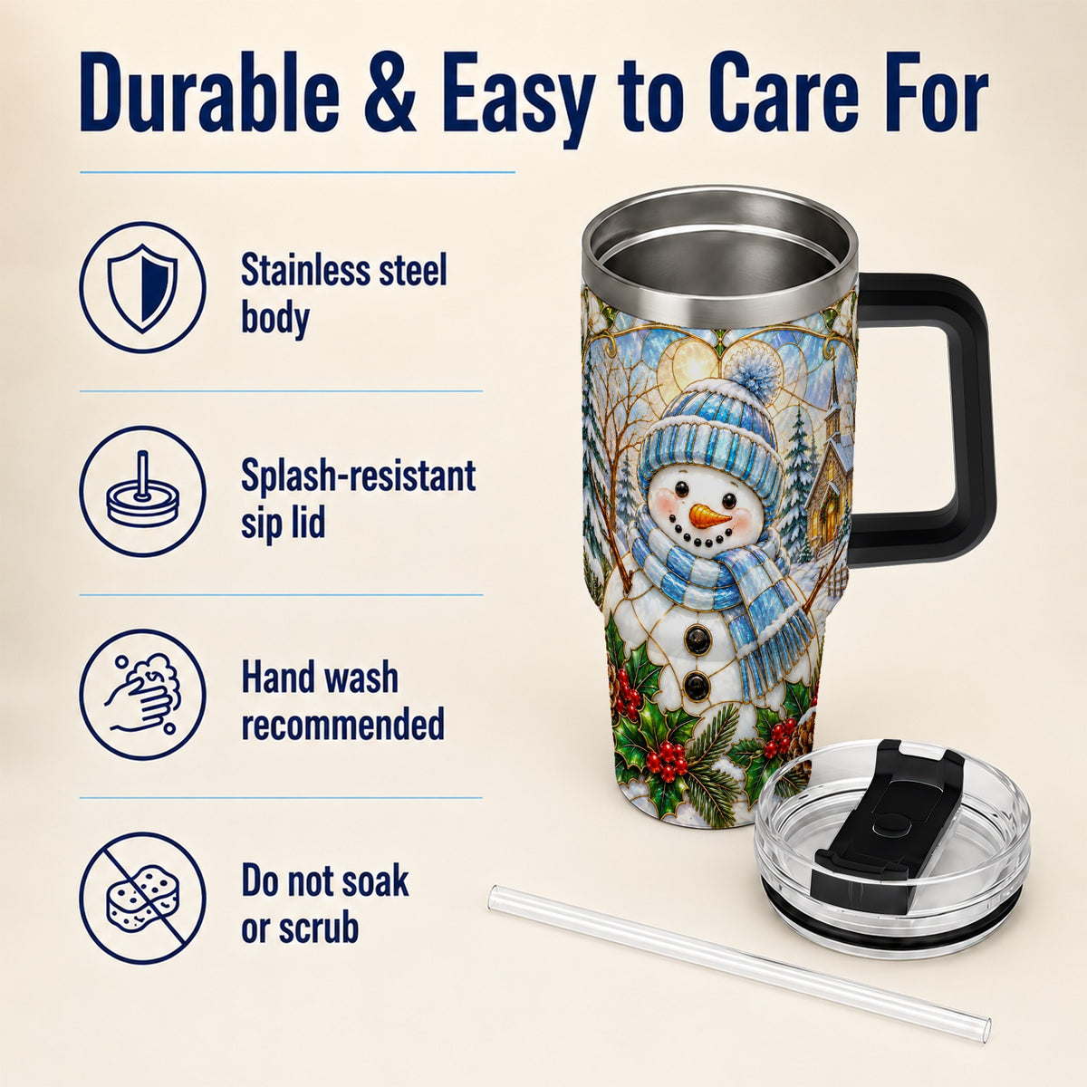 #pl[40oz|Black] Blue Snowman 40oz Tumbler, Winter Church Stainless Steel Travel Cup