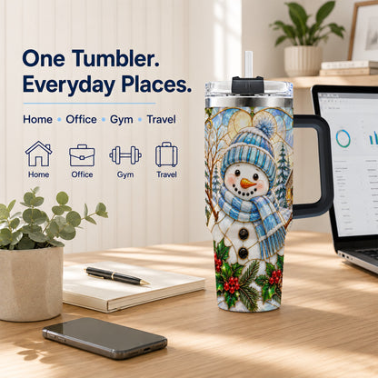 #pl[40oz|Black] Blue Snowman 40oz Tumbler, Winter Church Stainless Steel Travel Cup