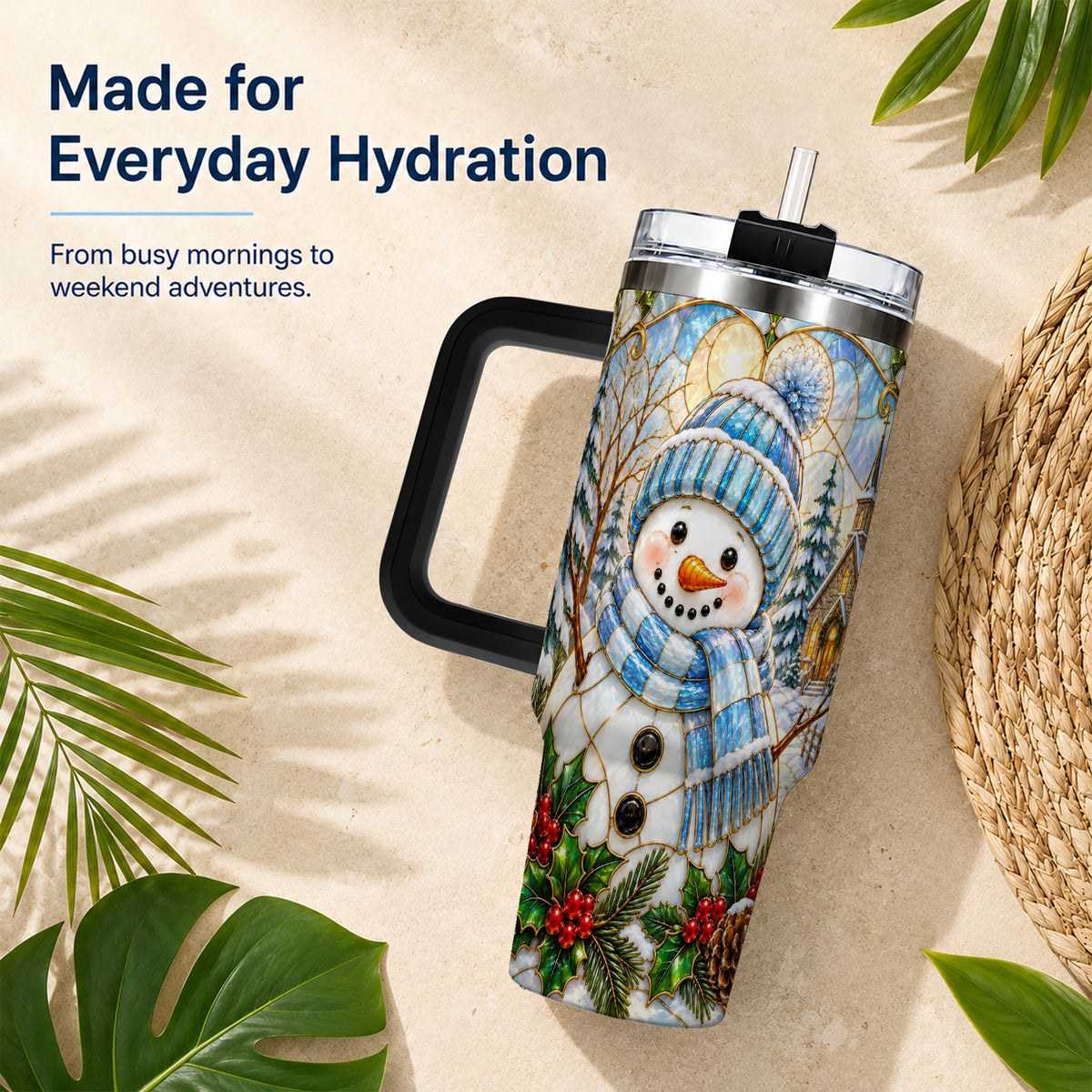 #pl[40oz|Black] Blue Snowman 40oz Tumbler, Winter Church Stainless Steel Travel Cup