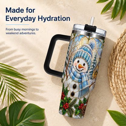 #pl[40oz|Black] Blue Snowman 40oz Tumbler, Winter Church Stainless Steel Travel Cup