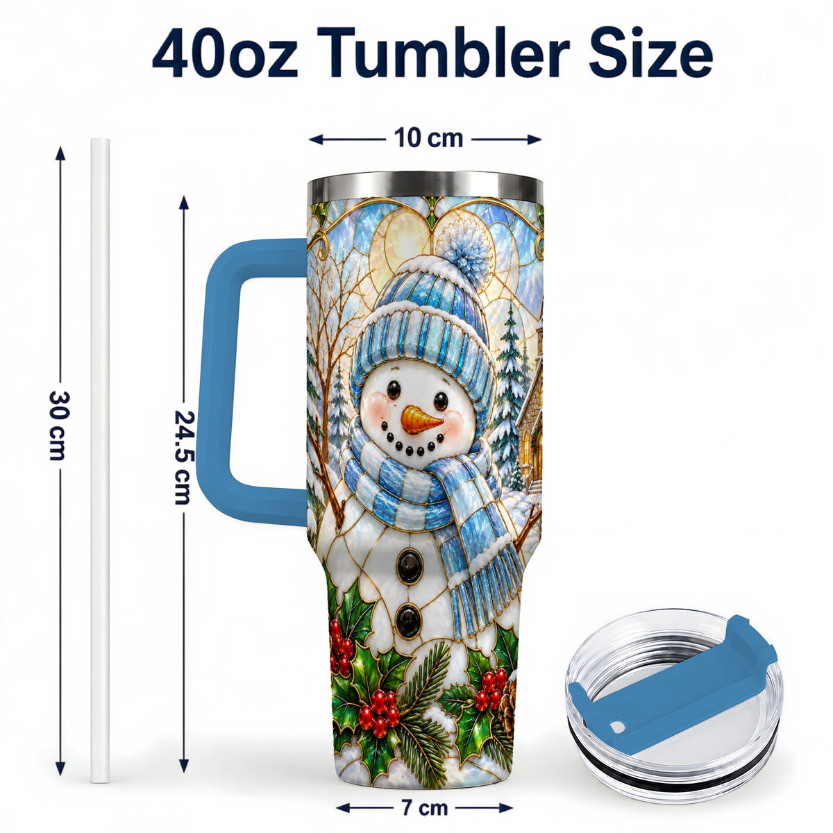 #pl[40oz|Blue] Blue Snowman 40oz Tumbler, Winter Church Stainless Steel Travel Cup