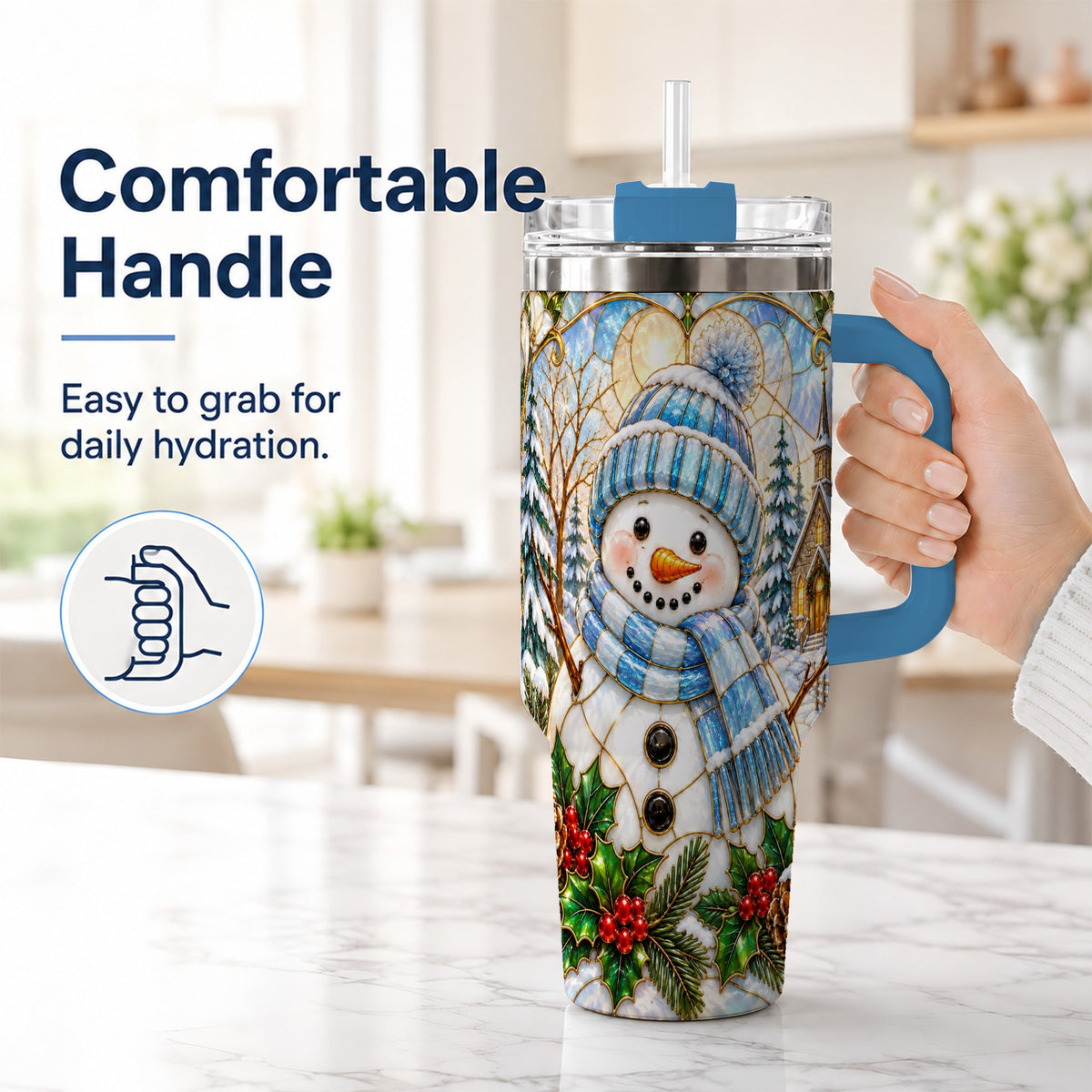 #pl[40oz|Blue] Blue Snowman 40oz Tumbler, Winter Church Stainless Steel Travel Cup