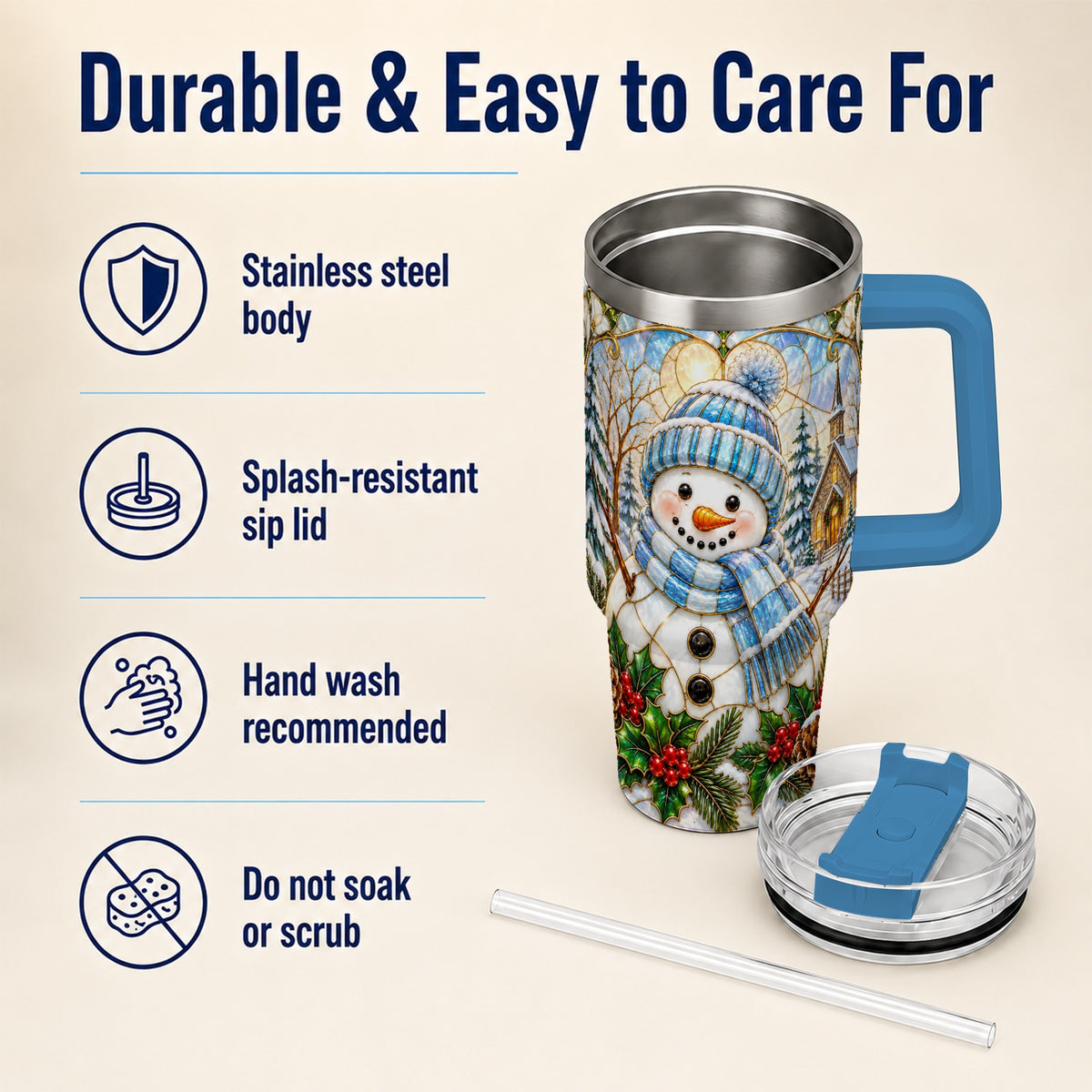 #pl[40oz|Blue] Blue Snowman 40oz Tumbler, Winter Church Stainless Steel Travel Cup