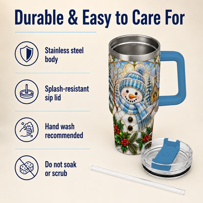 #pl[40oz|Blue] Blue Snowman 40oz Tumbler, Winter Church Stainless Steel Travel Cup