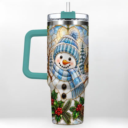 #pl[40oz|Green] Blue Snowman 40oz Tumbler, Winter Church Stainless Steel Travel Cup
