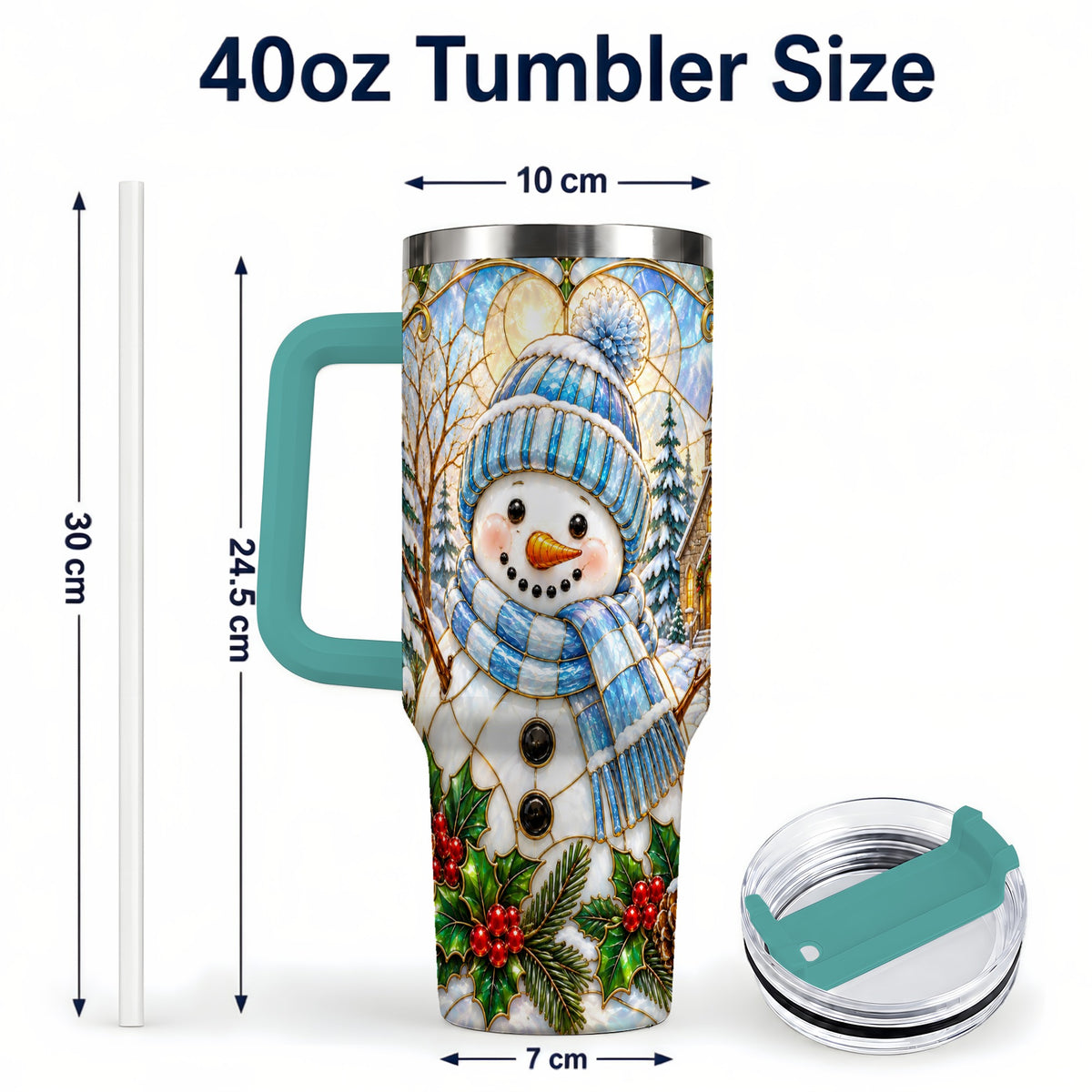 #pl[40oz|Green] Blue Snowman 40oz Tumbler, Winter Church Stainless Steel Travel Cup