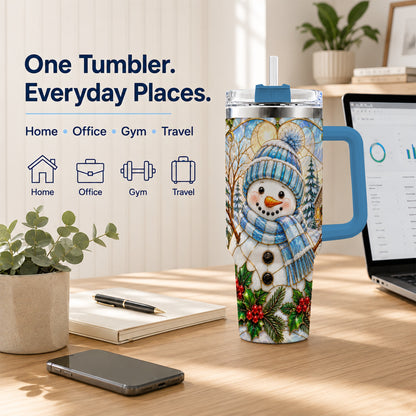 #pl[40oz|Blue] Blue Snowman 40oz Tumbler, Winter Church Stainless Steel Travel Cup