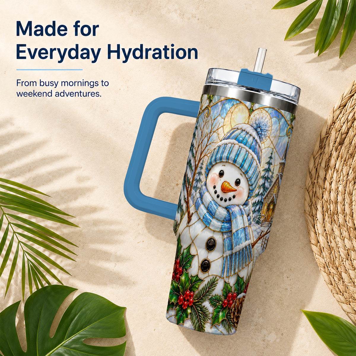 #pl[40oz|Blue] Blue Snowman 40oz Tumbler, Winter Church Stainless Steel Travel Cup