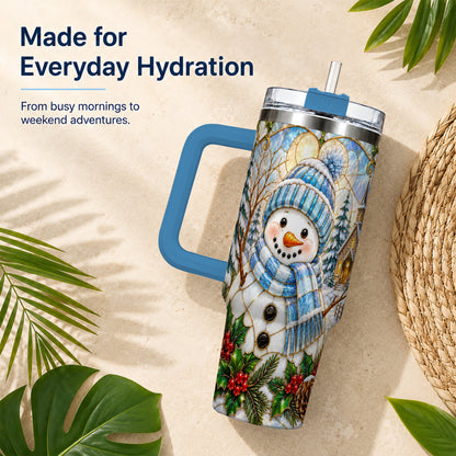 #pl[40oz|Blue] Blue Snowman 40oz Tumbler, Winter Church Stainless Steel Travel Cup