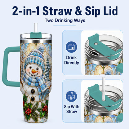 #pl[40oz|Green] Blue Snowman 40oz Tumbler, Winter Church Stainless Steel Travel Cup