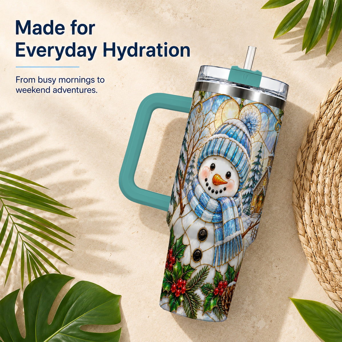#pl[40oz|Green] Blue Snowman 40oz Tumbler, Winter Church Stainless Steel Travel Cup