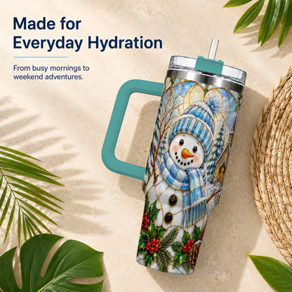 #pl[40oz|Green] Blue Snowman 40oz Tumbler, Winter Church Stainless Steel Travel Cup