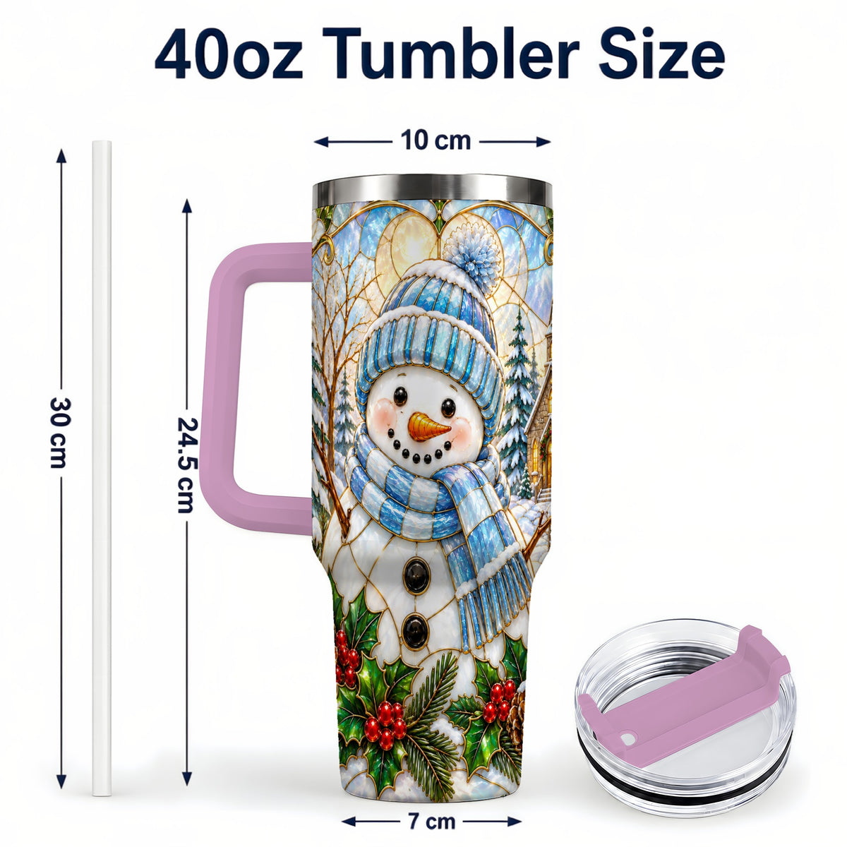 #pl[40oz|Pink] Blue Snowman 40oz Tumbler, Winter Church Stainless Steel Travel Cup