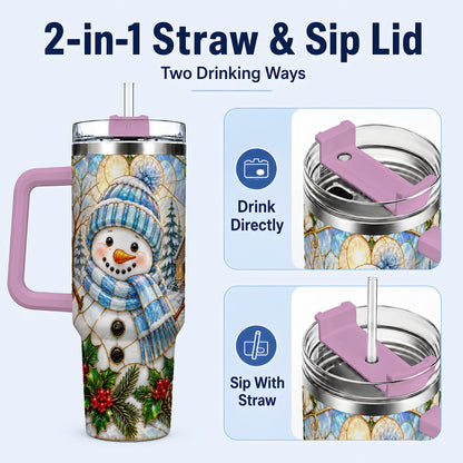 #pl[40oz|Pink] Blue Snowman 40oz Tumbler, Winter Church Stainless Steel Travel Cup