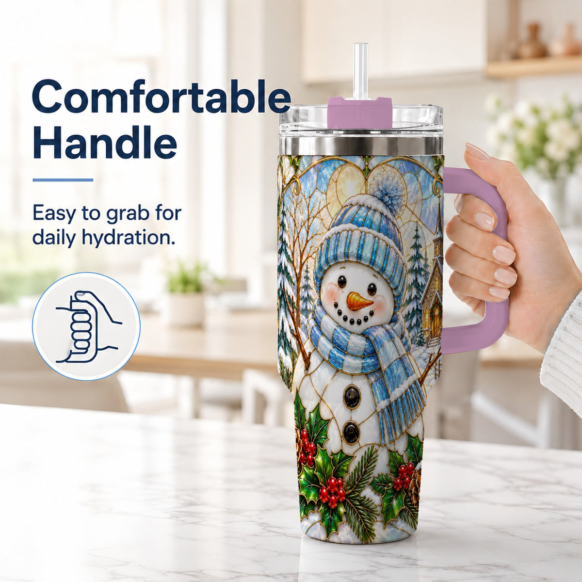 #pl[40oz|Pink] Blue Snowman 40oz Tumbler, Winter Church Stainless Steel Travel Cup