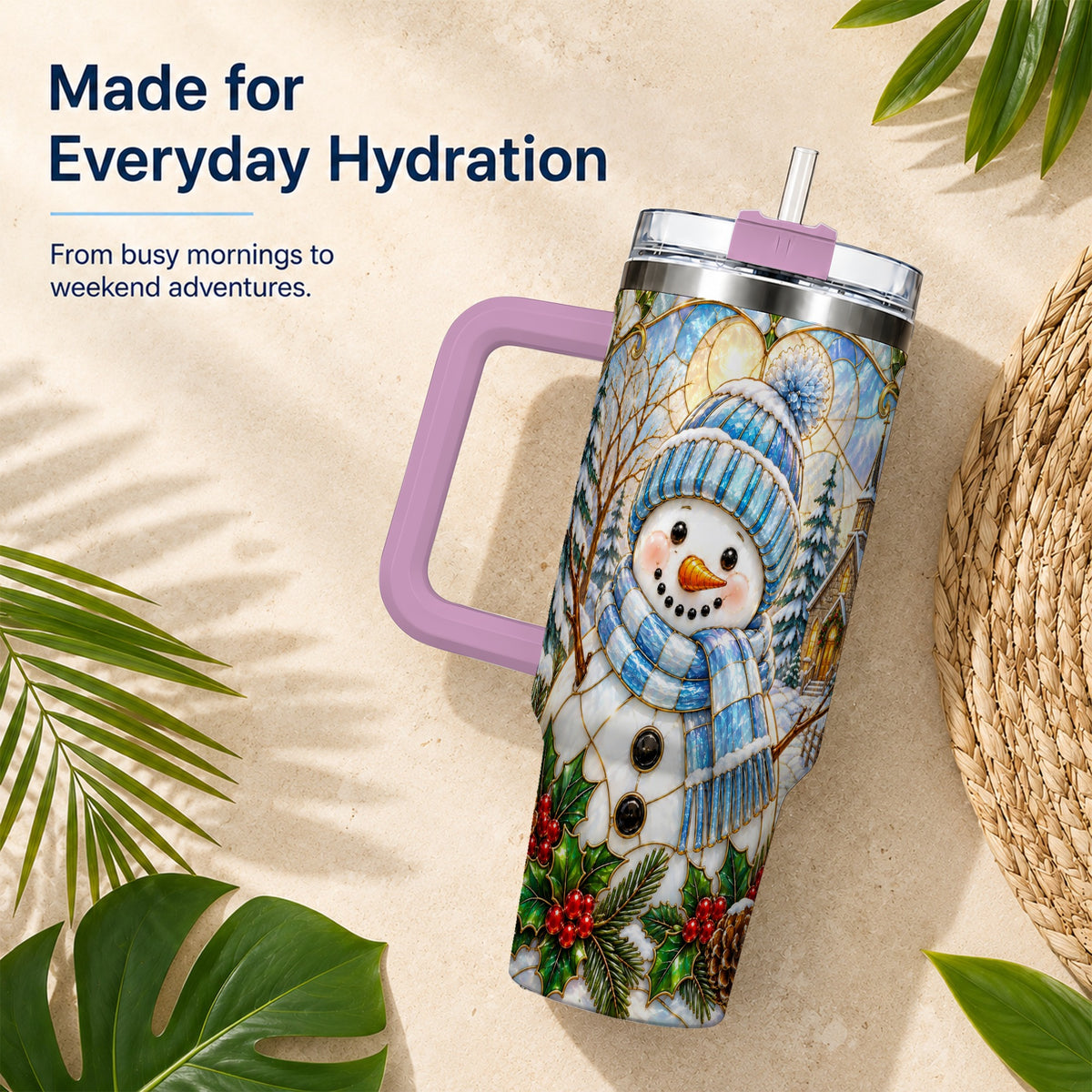 #pl[40oz|Pink] Blue Snowman 40oz Tumbler, Winter Church Stainless Steel Travel Cup