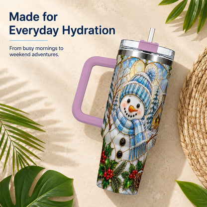 #pl[40oz|Pink] Blue Snowman 40oz Tumbler, Winter Church Stainless Steel Travel Cup