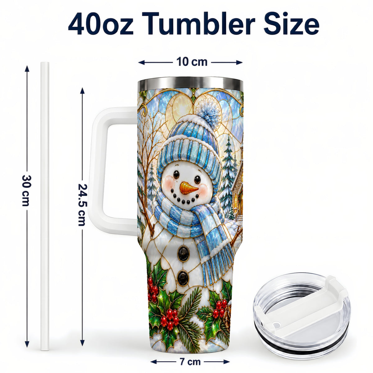 #pl[40oz|White] Blue Snowman 40oz Tumbler, Winter Church Stainless Steel Travel Cup
