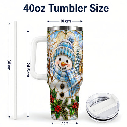 #pl[40oz|White] Blue Snowman 40oz Tumbler, Winter Church Stainless Steel Travel Cup