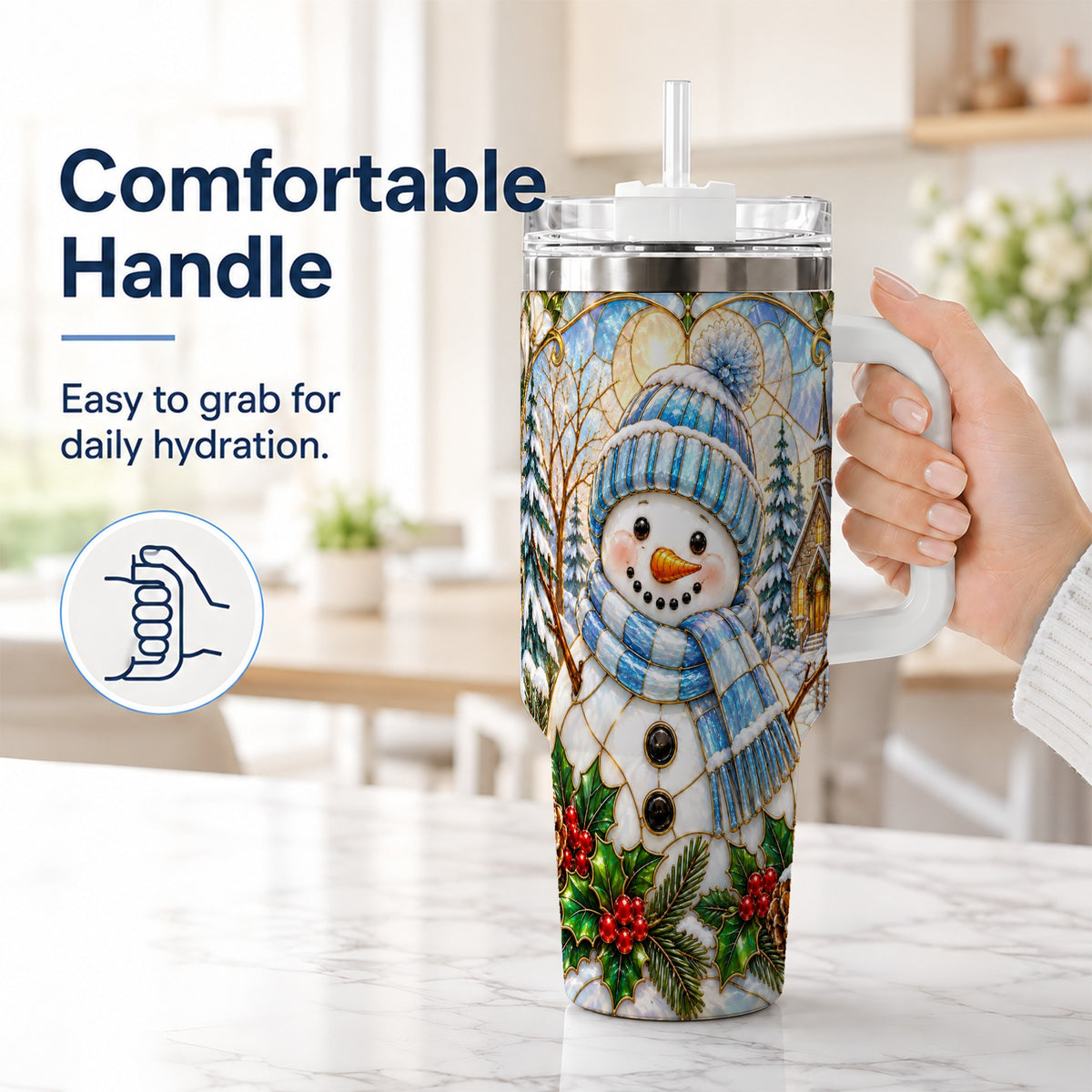 #pl[40oz|White] Blue Snowman 40oz Tumbler, Winter Church Stainless Steel Travel Cup