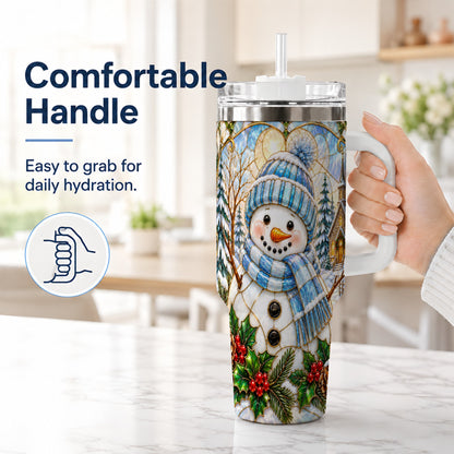#pl[40oz|White] Blue Snowman 40oz Tumbler, Winter Church Stainless Steel Travel Cup