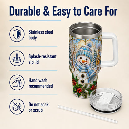 #pl[40oz|White] Blue Snowman 40oz Tumbler, Winter Church Stainless Steel Travel Cup