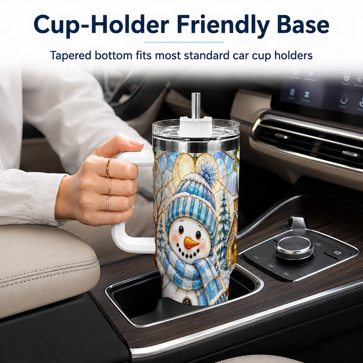 #pl[40oz|White] Blue Snowman 40oz Tumbler, Winter Church Stainless Steel Travel Cup