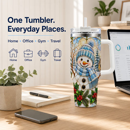 #pl[40oz|White] Blue Snowman 40oz Tumbler, Winter Church Stainless Steel Travel Cup