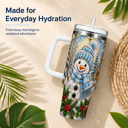 #pl[40oz|White] Blue Snowman 40oz Tumbler, Winter Church Stainless Steel Travel Cup