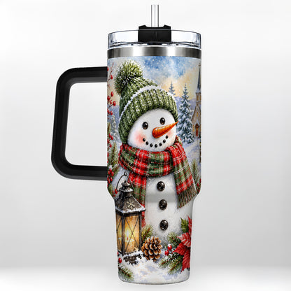 #pl[40oz|Black] Watercolor Snowman 40oz Tumbler, Winter Stainless Steel Travel Cup