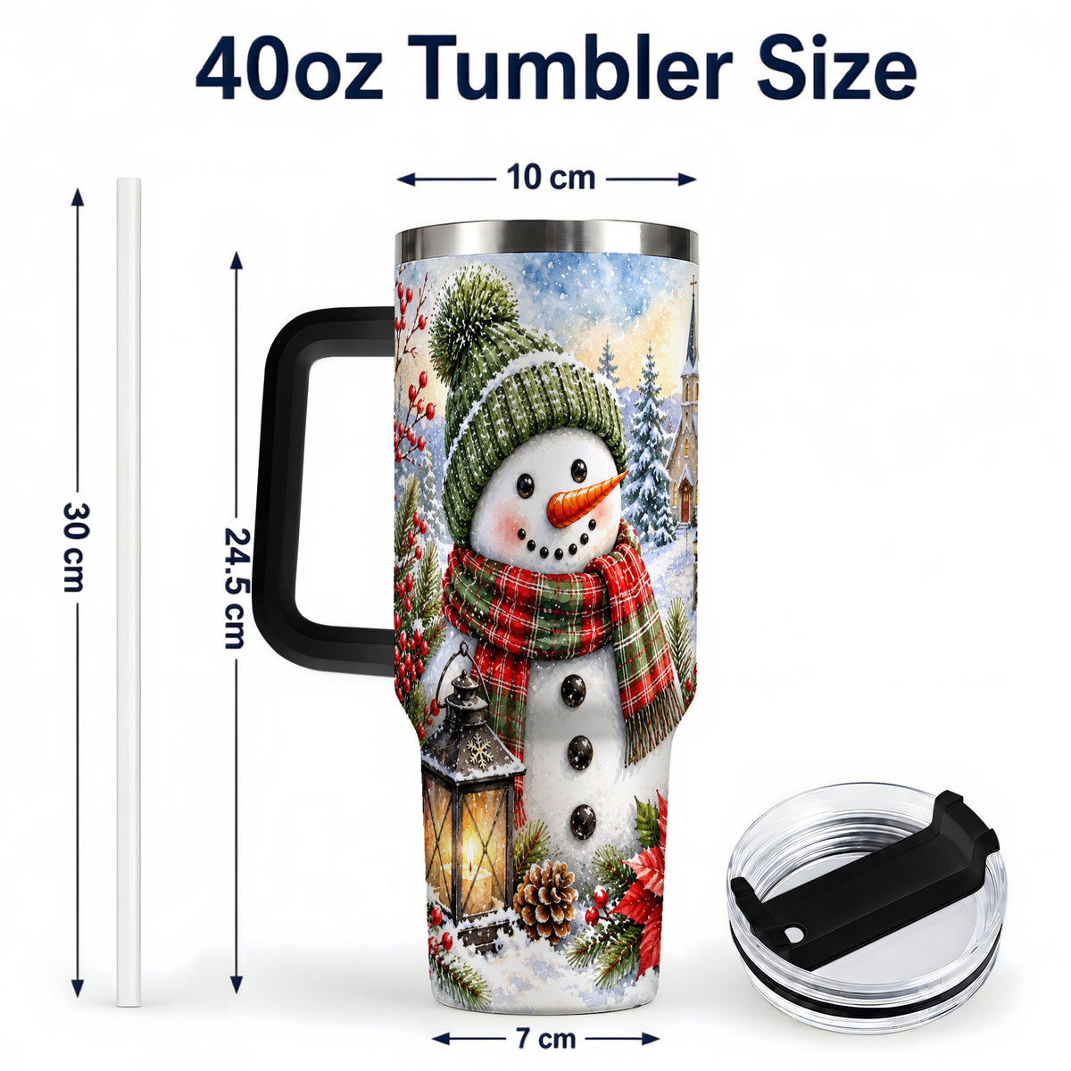 #pl[40oz|Black] Watercolor Snowman 40oz Tumbler, Winter Stainless Steel Travel Cup