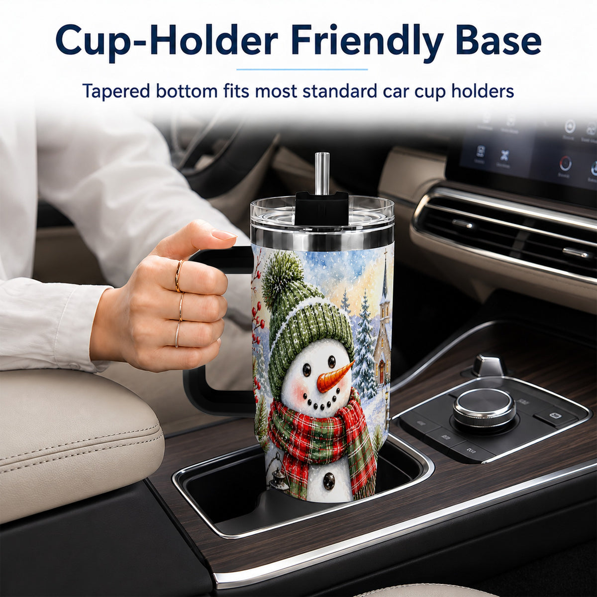 #pl[40oz|Black] Watercolor Snowman 40oz Tumbler, Winter Stainless Steel Travel Cup