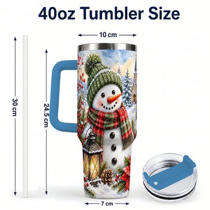 #pl[40oz|Blue] Watercolor Snowman 40oz Tumbler, Winter Stainless Steel Travel Cup