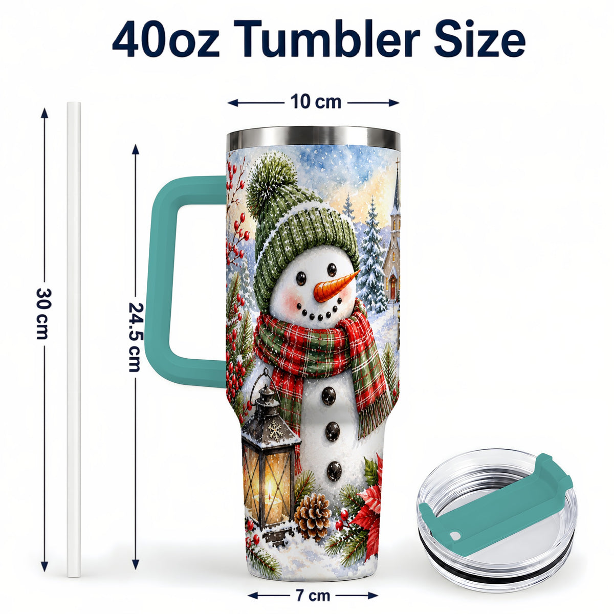 #pl[40oz|Green] Watercolor Snowman 40oz Tumbler, Winter Stainless Steel Travel Cup