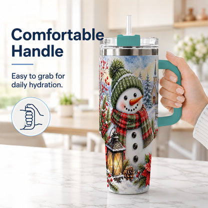#pl[40oz|Green] Watercolor Snowman 40oz Tumbler, Winter Stainless Steel Travel Cup