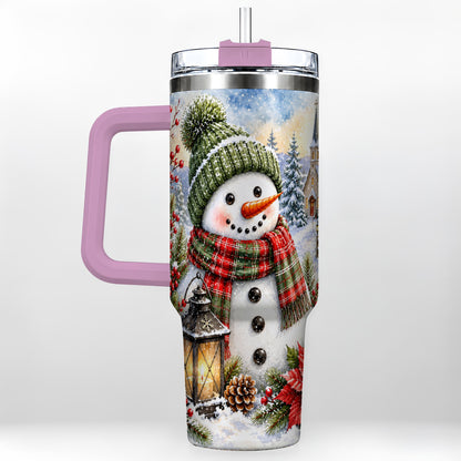 #pl[40oz|Pink] Watercolor Snowman 40oz Tumbler, Winter Stainless Steel Travel Cup