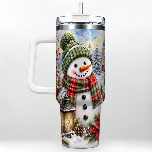 Watercolor Snowman 40oz Tumbler, Winter Stainless Steel Travel Cup