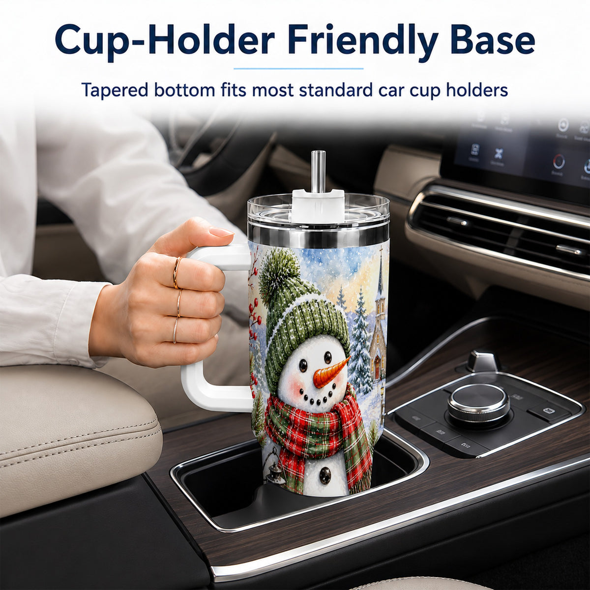 #pl[40oz|White] Watercolor Snowman 40oz Tumbler, Winter Stainless Steel Travel Cup