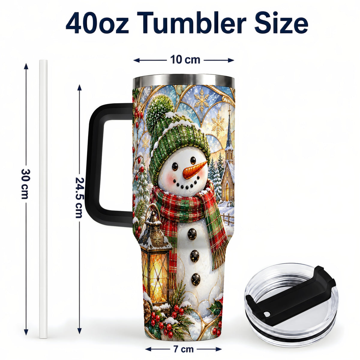 #pl[40oz|Black] Plaid Snowman 40oz Tumbler, Winter Scene Stainless Steel Travel Cup
