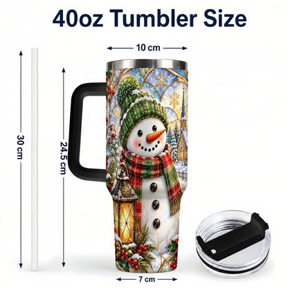 #pl[40oz|Black] Plaid Snowman 40oz Tumbler, Winter Scene Stainless Steel Travel Cup