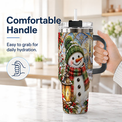 #pl[40oz|Black] Plaid Snowman 40oz Tumbler, Winter Scene Stainless Steel Travel Cup
