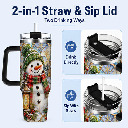 #pl[40oz|Black] Plaid Snowman 40oz Tumbler, Winter Scene Stainless Steel Travel Cup