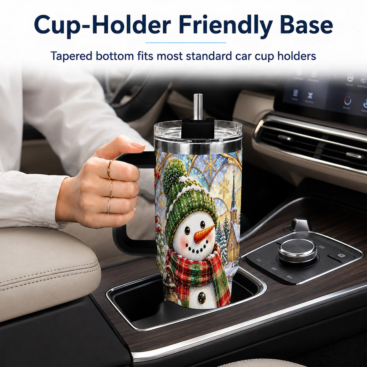 #pl[40oz|Black] Plaid Snowman 40oz Tumbler, Winter Scene Stainless Steel Travel Cup