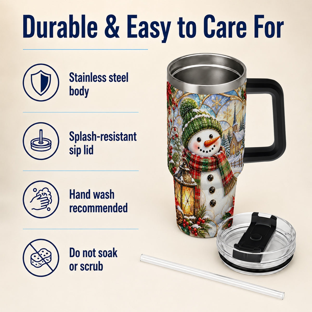 #pl[40oz|Black] Plaid Snowman 40oz Tumbler, Winter Scene Stainless Steel Travel Cup
